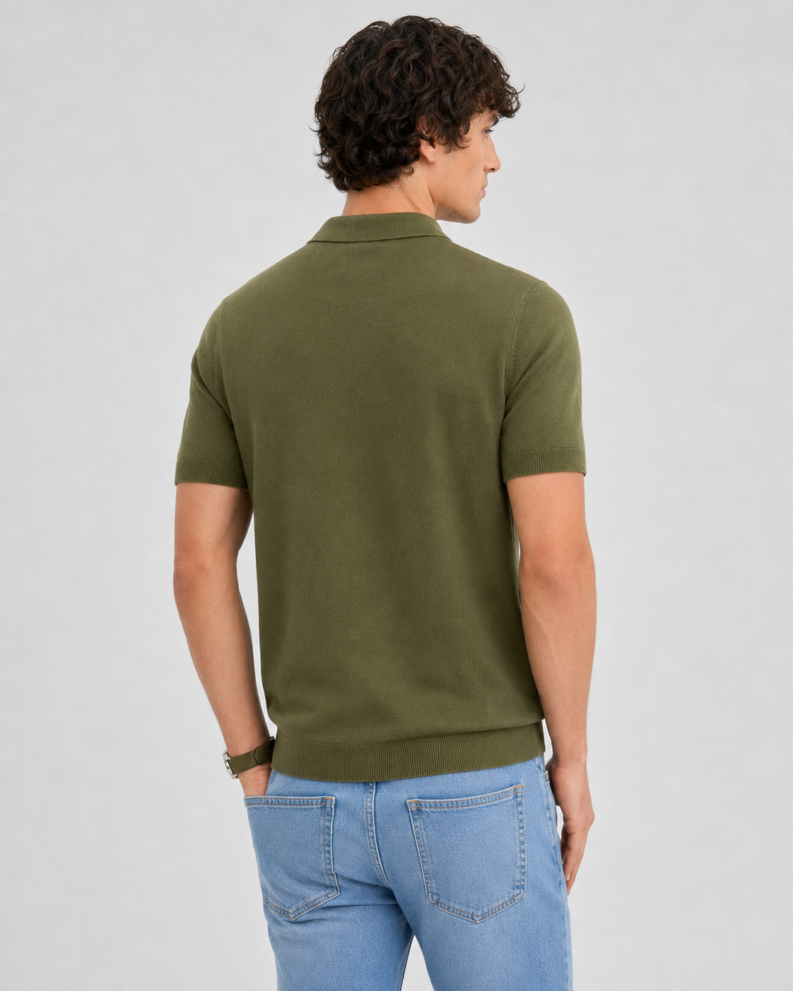 TILE Knit Polo in Olive — back