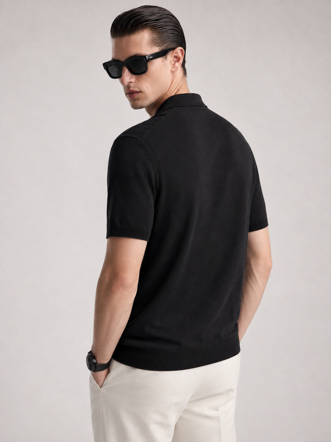 CANE Knit Polo in Black — back