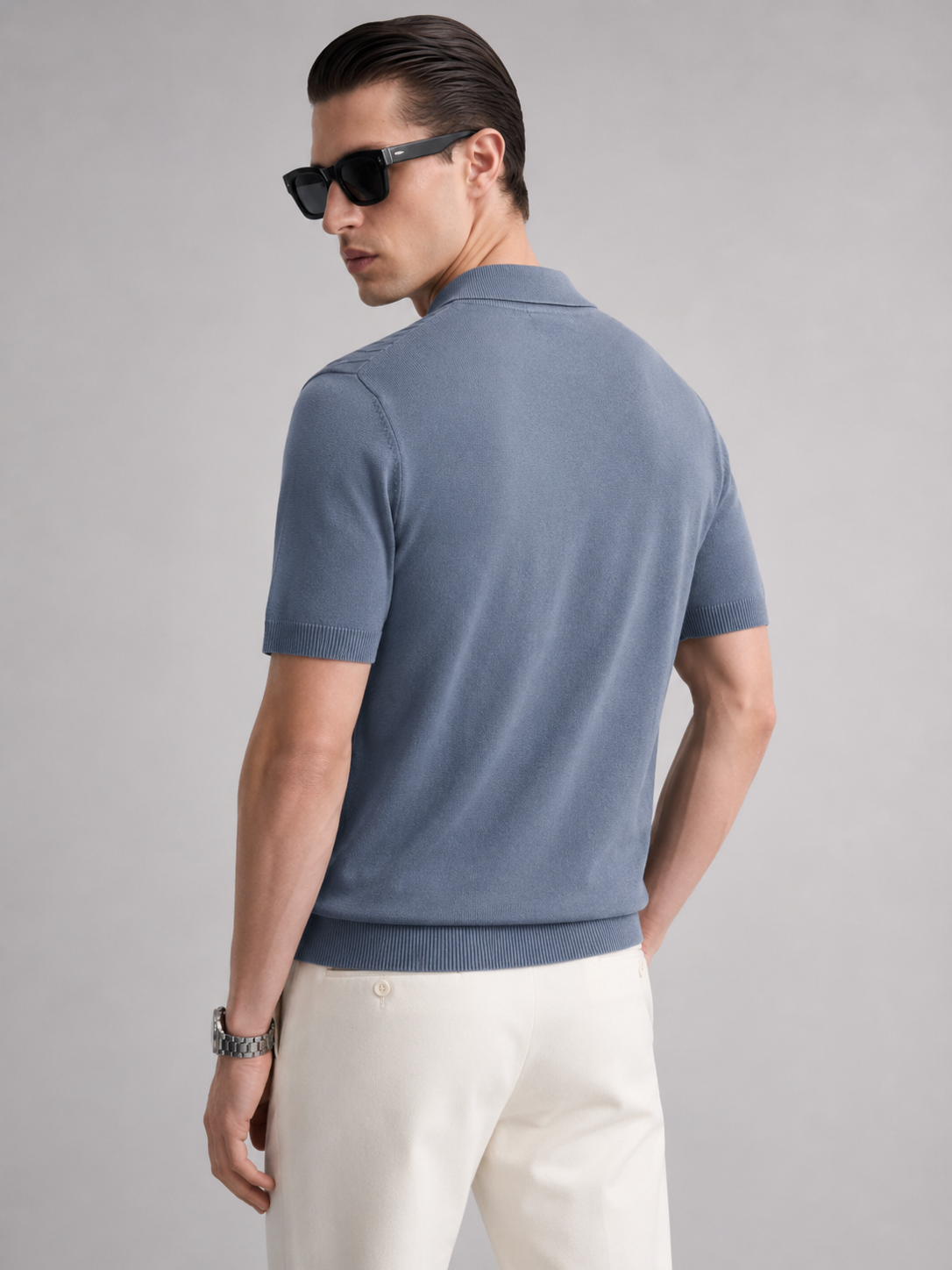 CANE Knit Polo in Slate — back