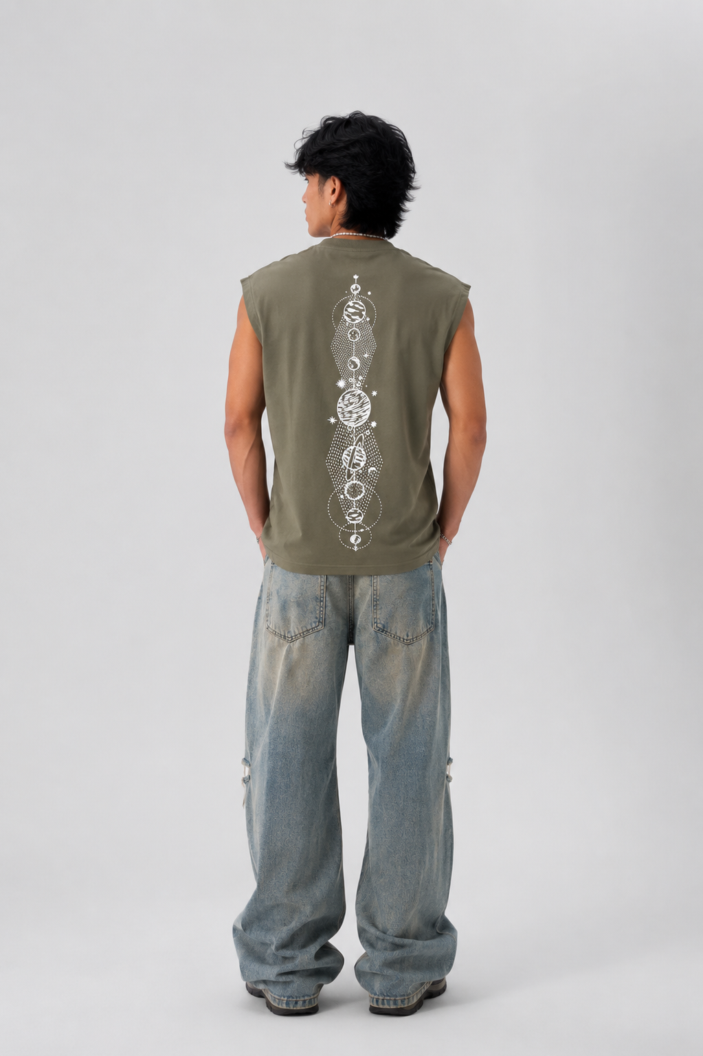 CELESTIAL JOURNEY premium sleeveless tee | 5th Century Collection | detail | THE SUNYA