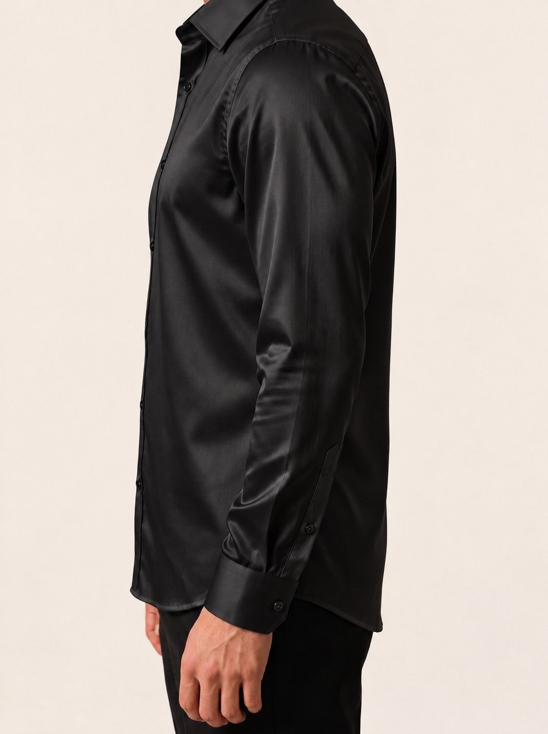 CANCER Satin-Cotton Shirt — Onyx Black, side view
