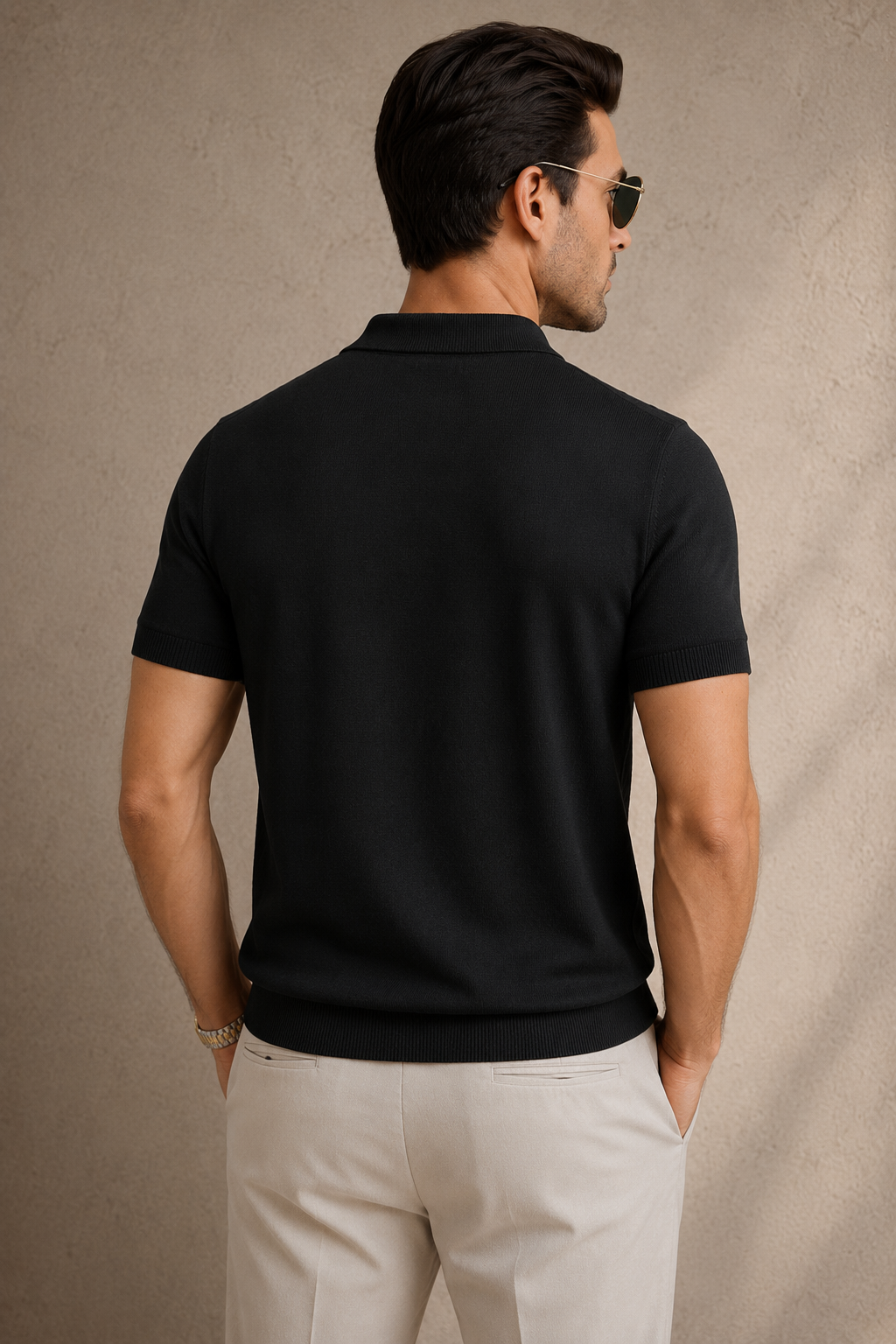 CORD Knit Polo in Black — back