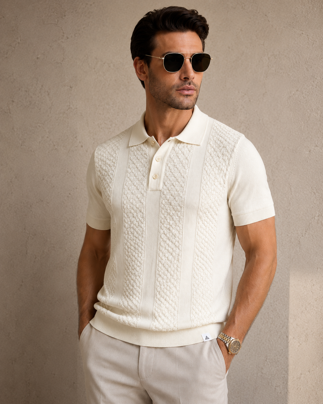 CORD Knit Polo in Cream — front