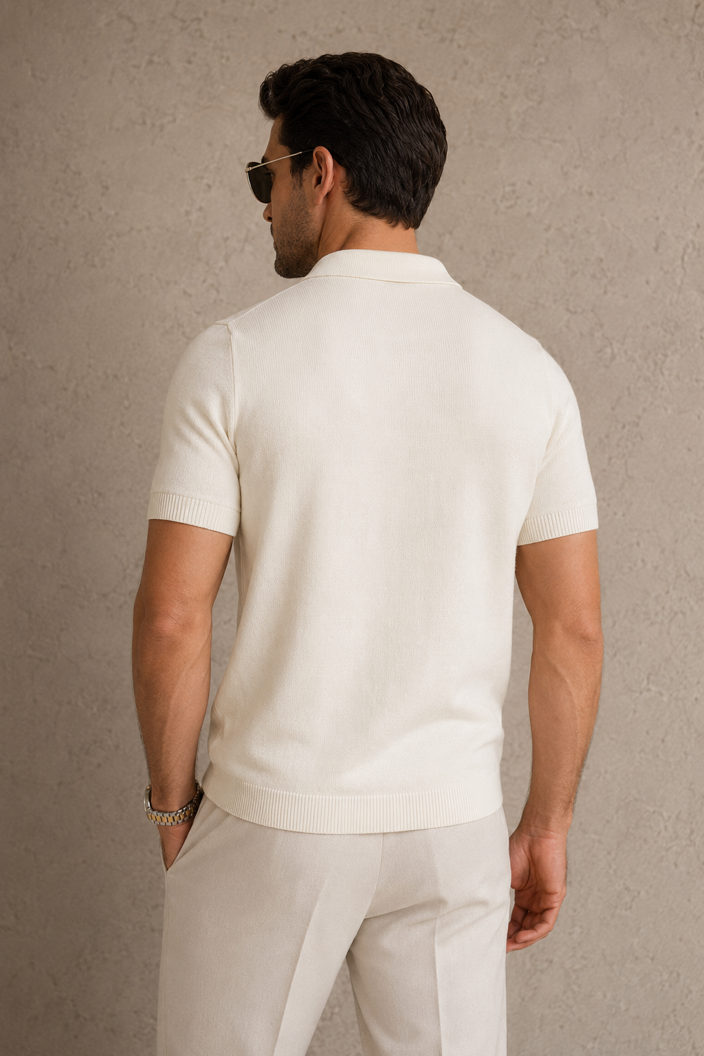 CORD Knit Polo in Cream — back