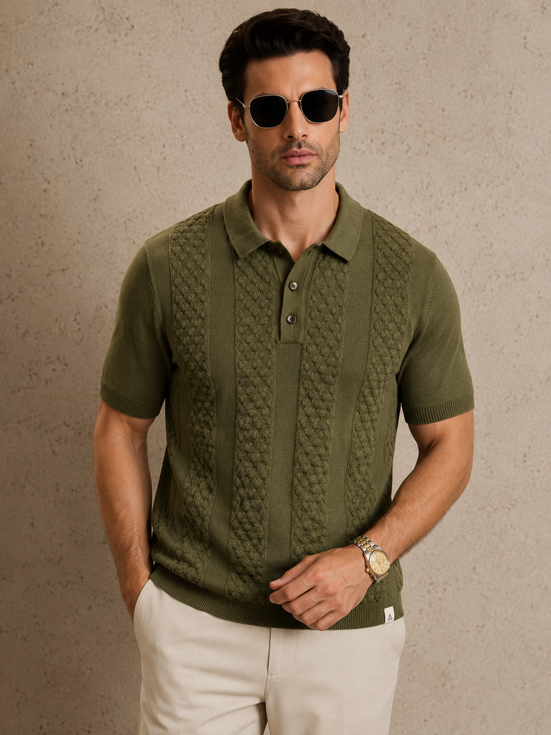 CORD Knit Polo in Olive — front