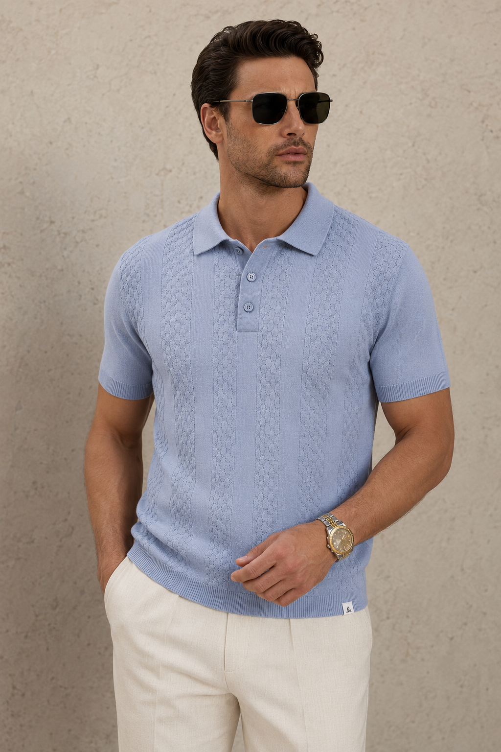 CORD Knit Polo in Slate — front