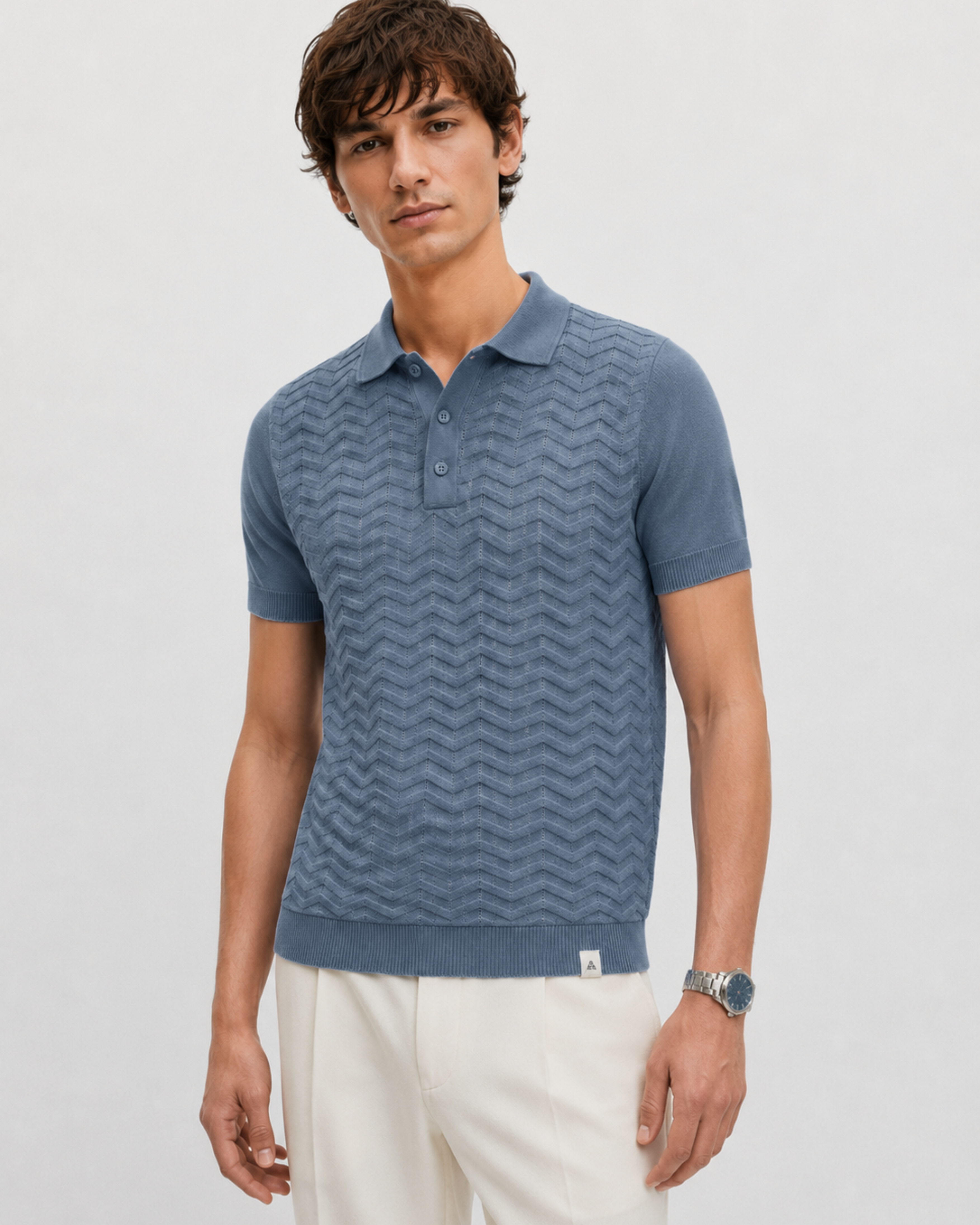FERN Knit Polo in Slate — front
