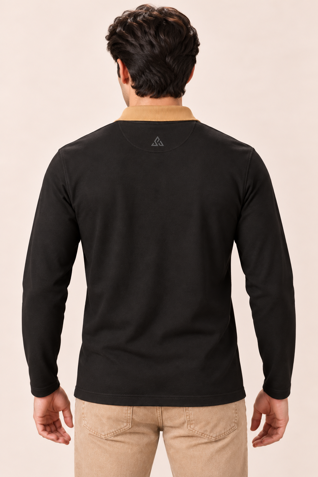 Full Sleeve Oxford Polo in Black — back, close
