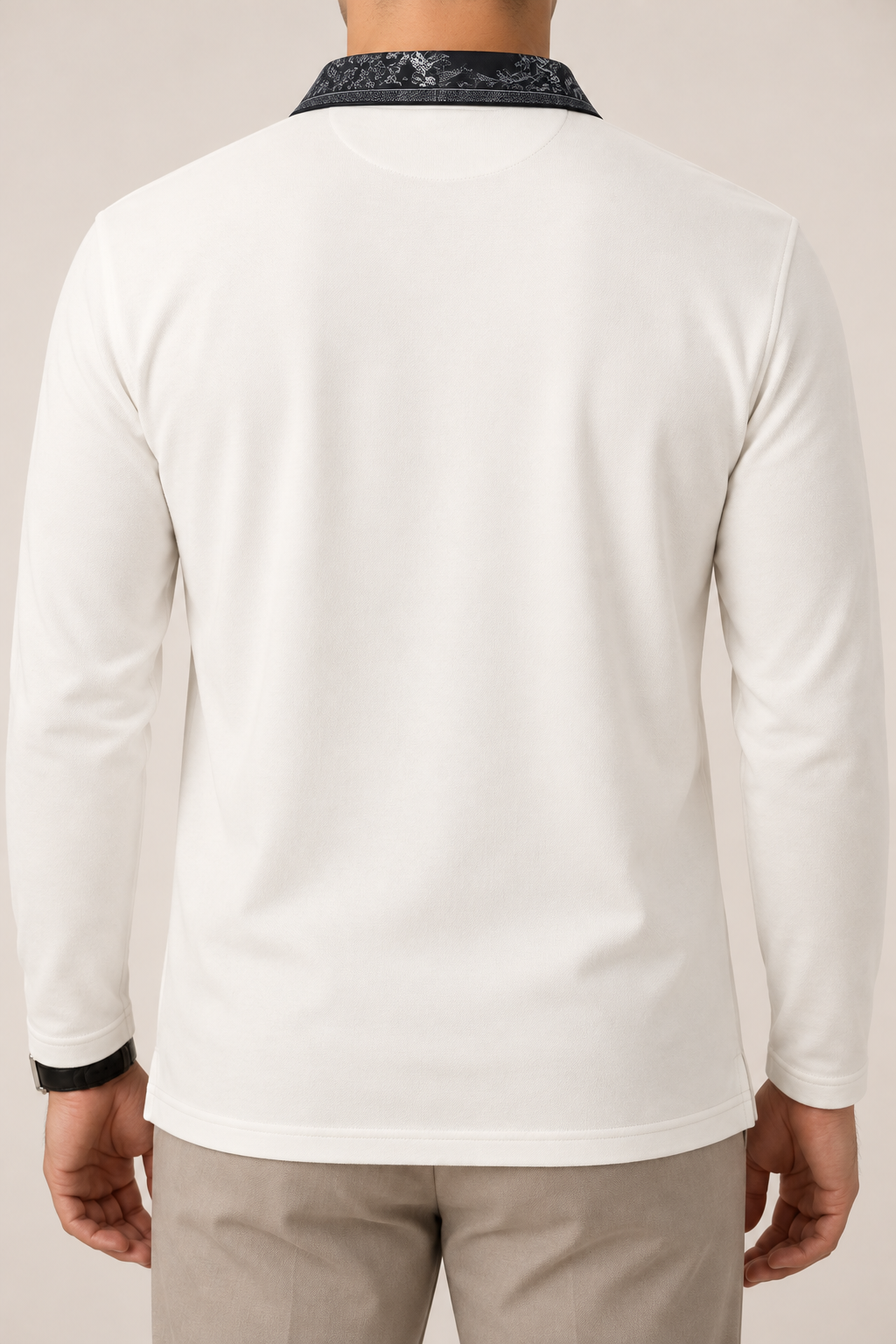 Full Sleeve Oxford Polo in Cream — back