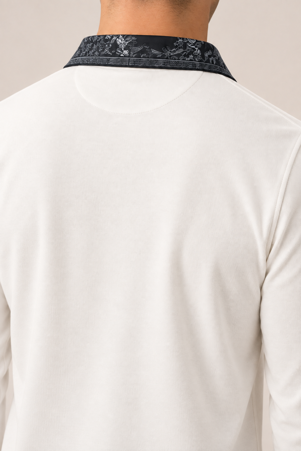 Full Sleeve Oxford Polo in Cream — back, close