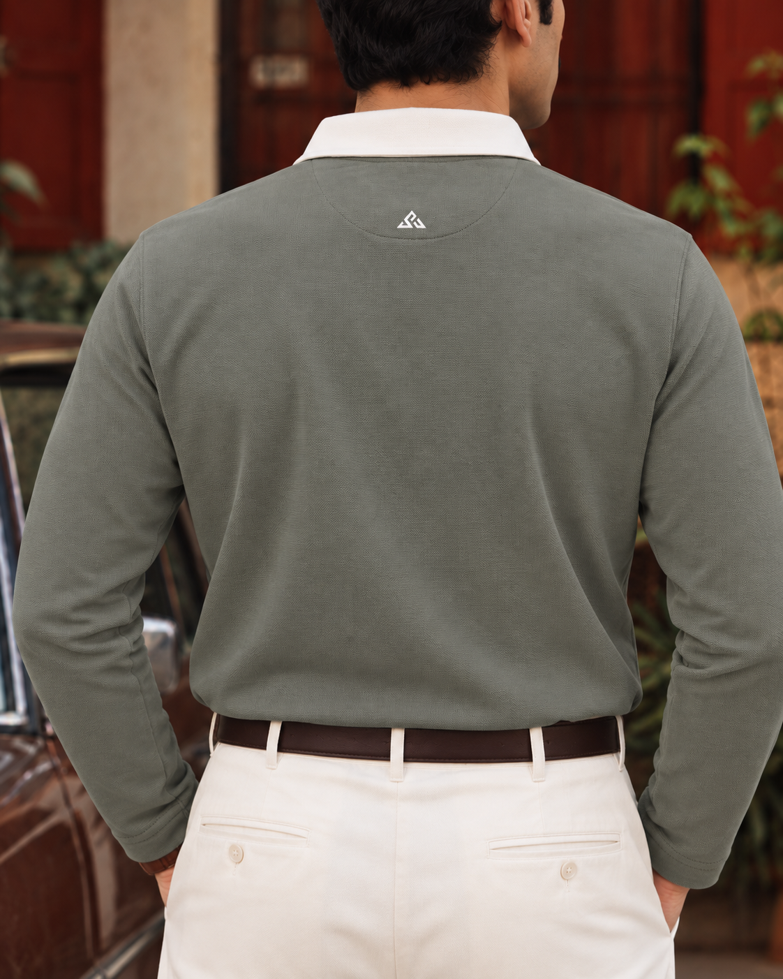 Full Sleeve Oxford Polo in Olive — back, close