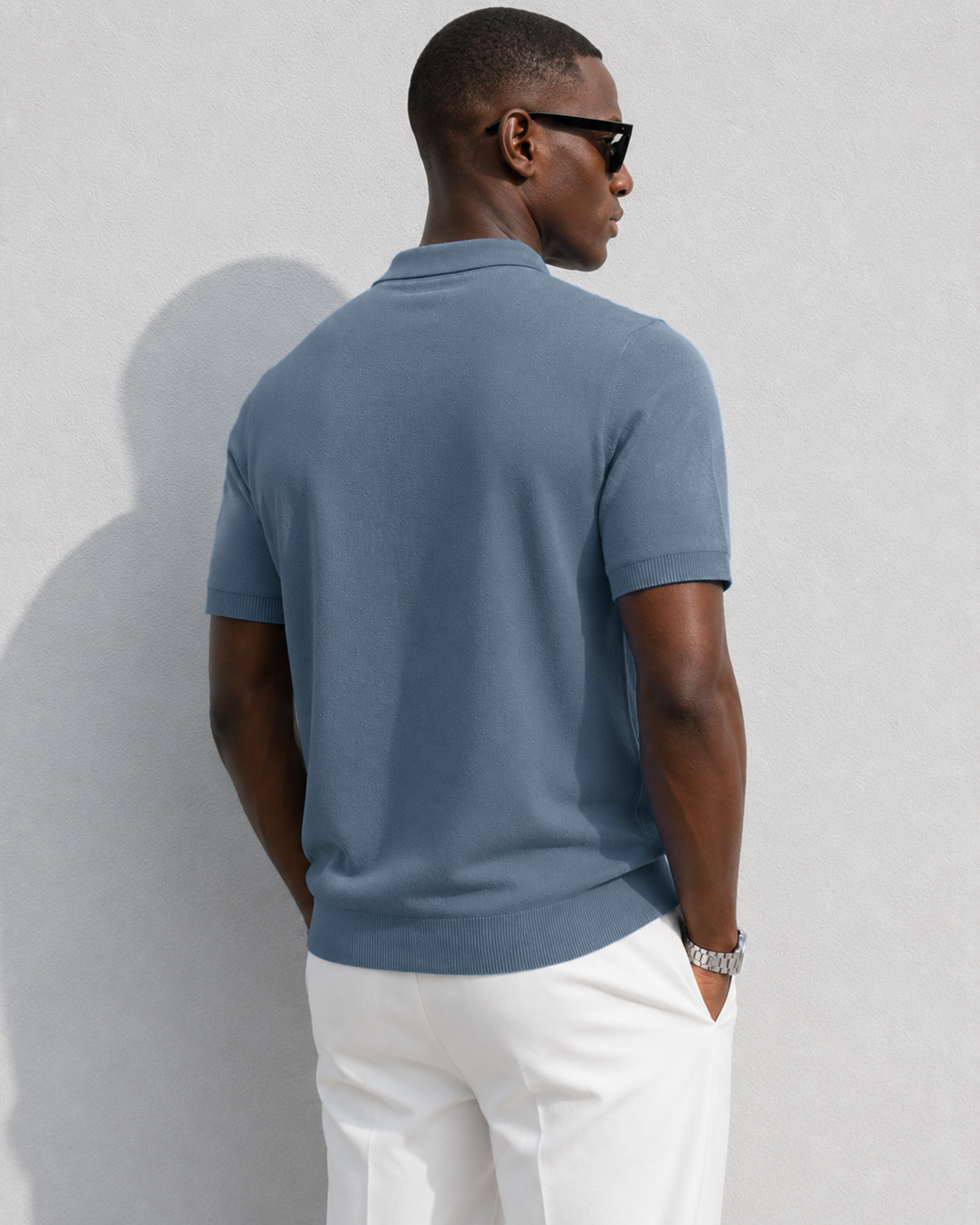 HIVE Knit Polo in Slate — back