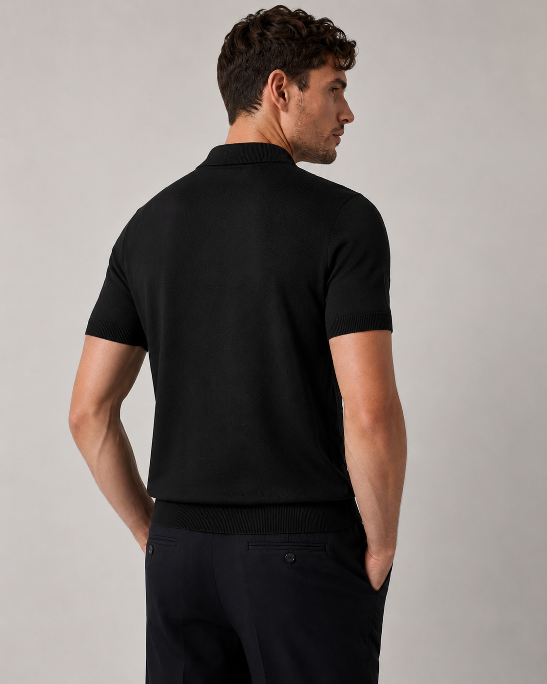 LEAF Knit Polo in Black — back
