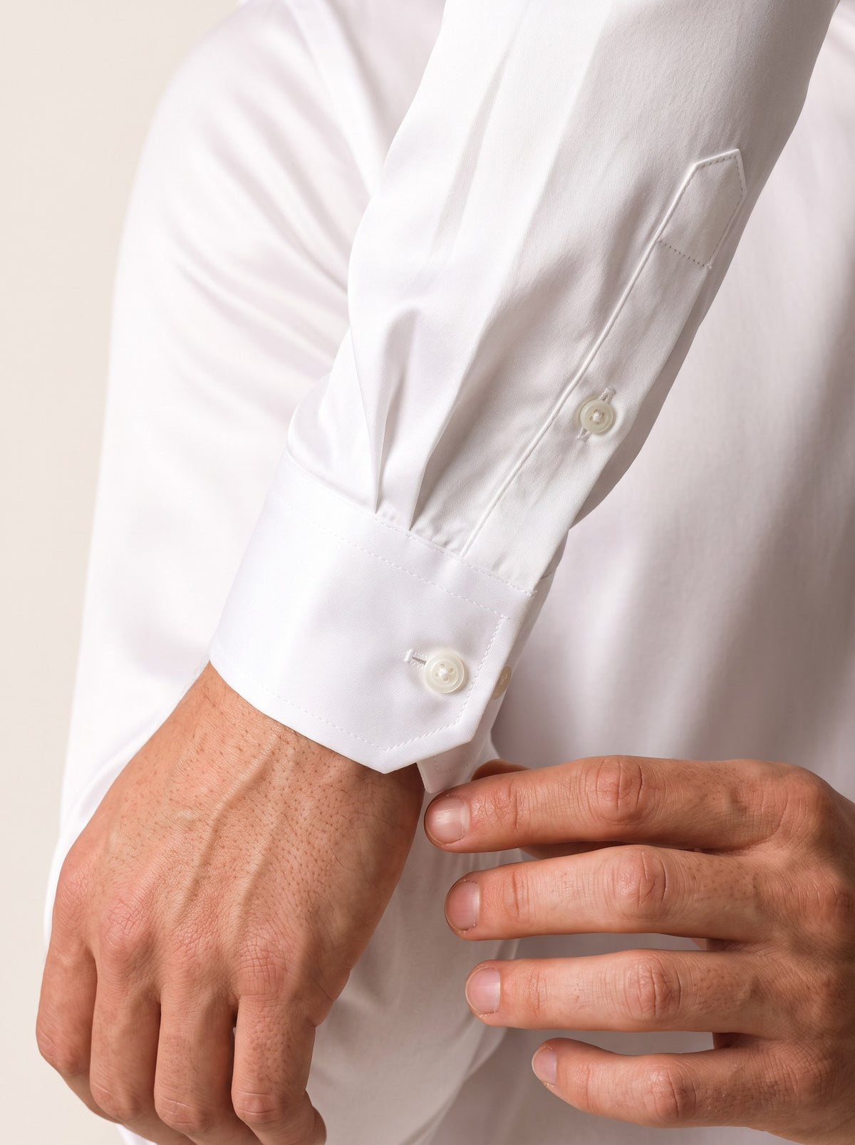 PISCES Satin-Cotton Shirt — Optic White, detail view