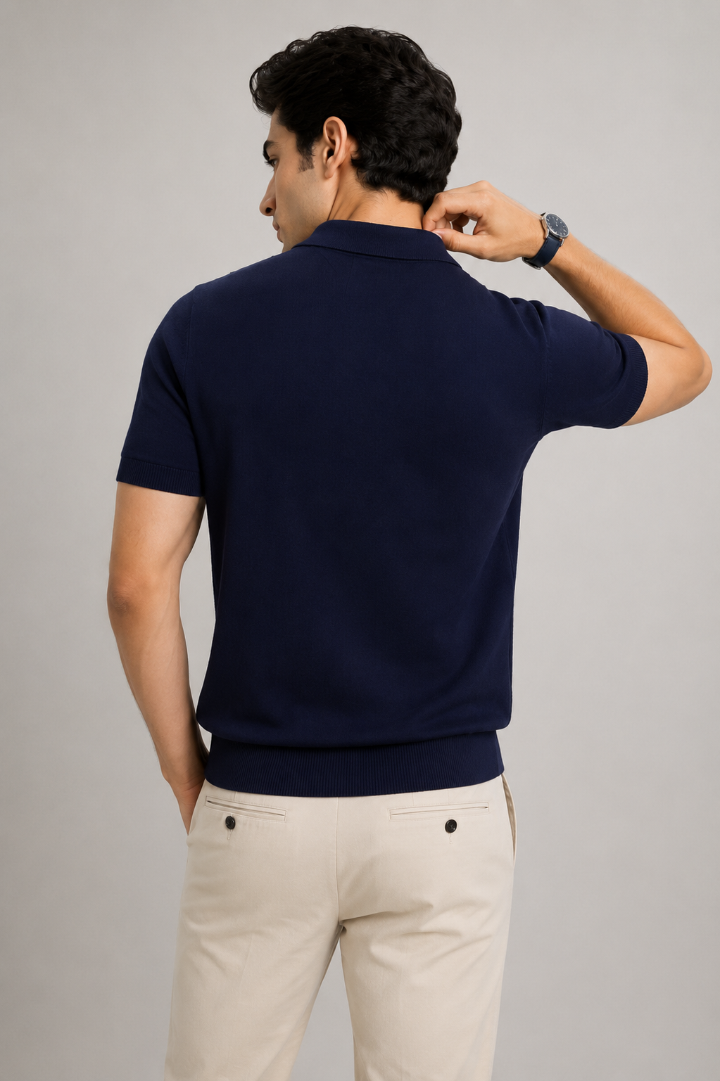 TILE Knit Polo in Navy — back