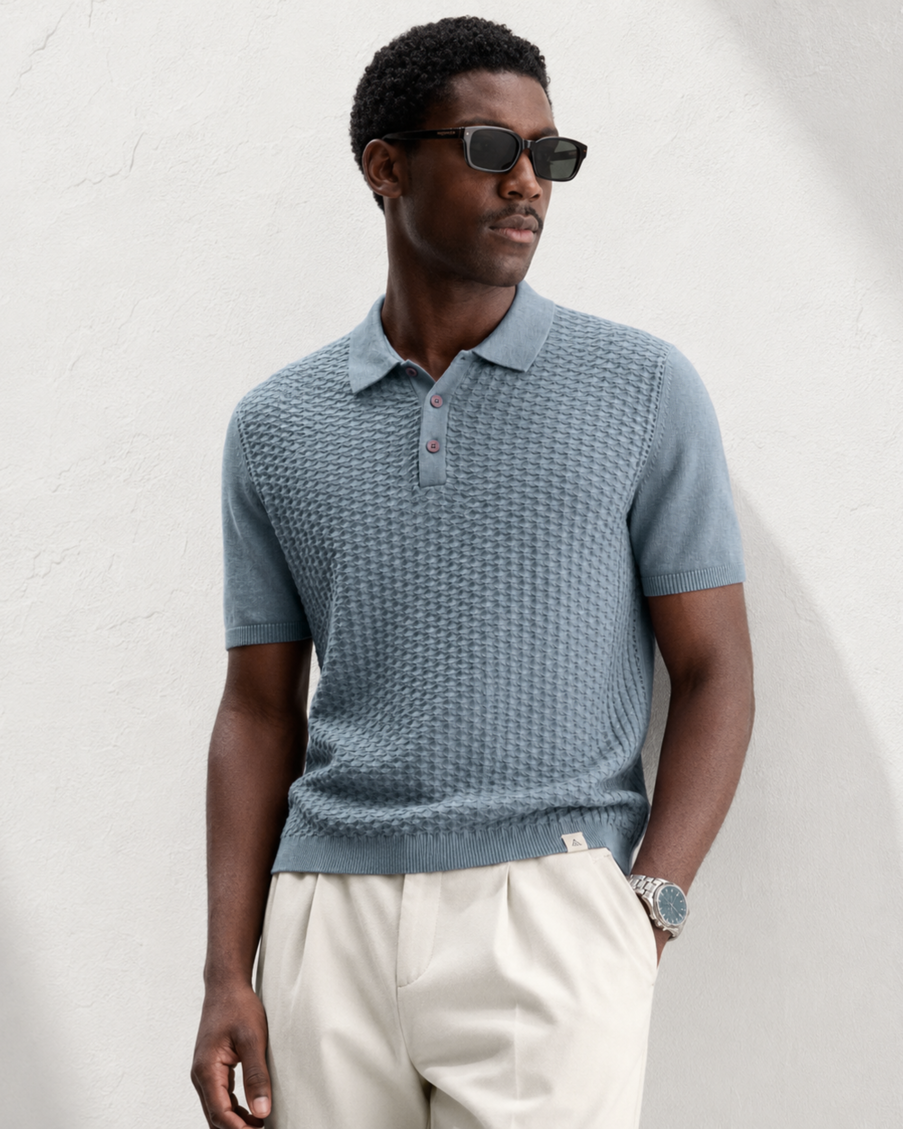 TILE Knit Polo in Slate — front