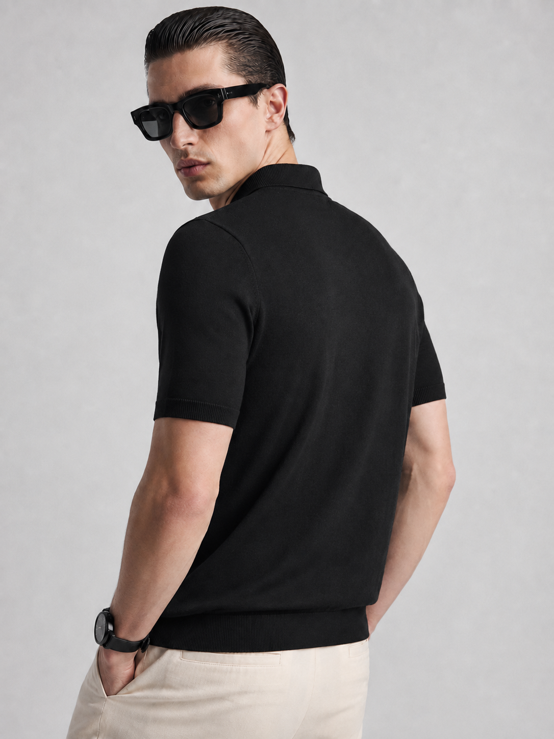 VANE Knit Polo in Black — back
