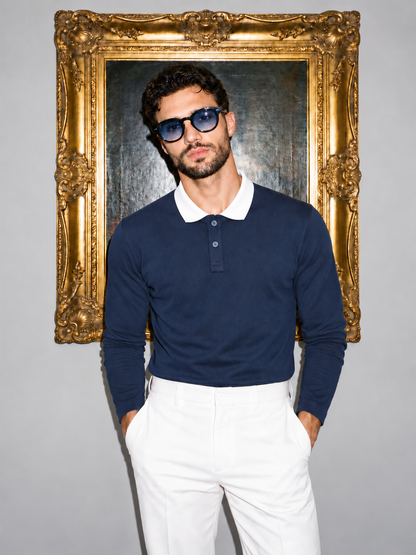Full Sleeve Oxford Polo — Navy