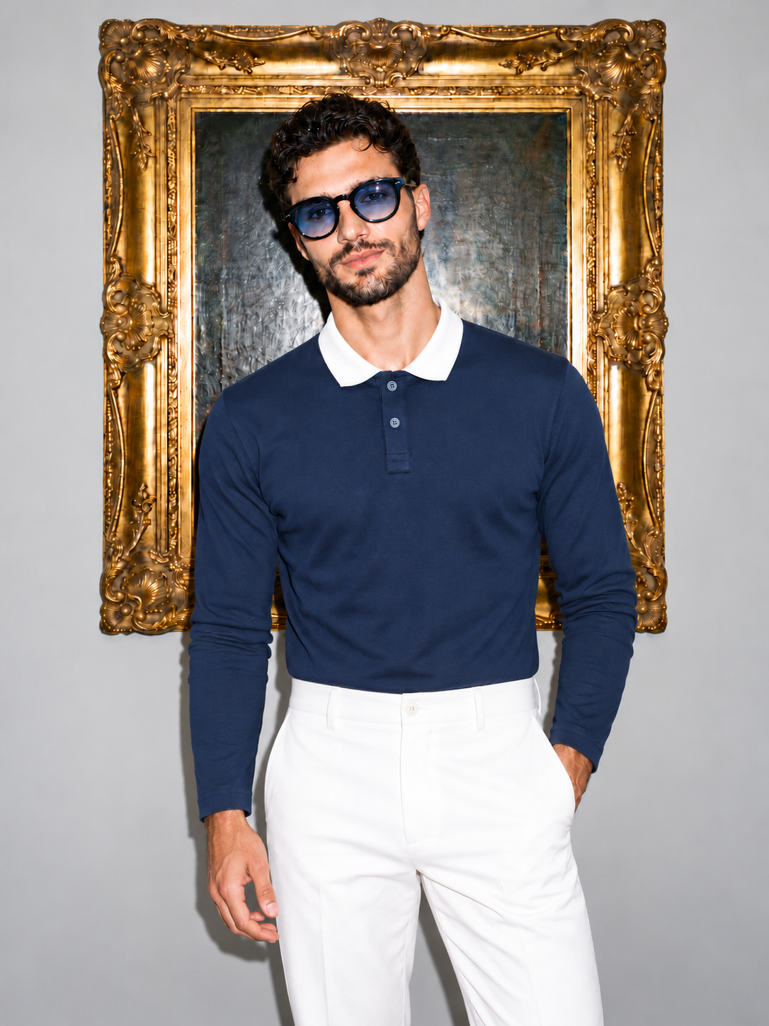 Full Sleeve Oxford Polo — Navy