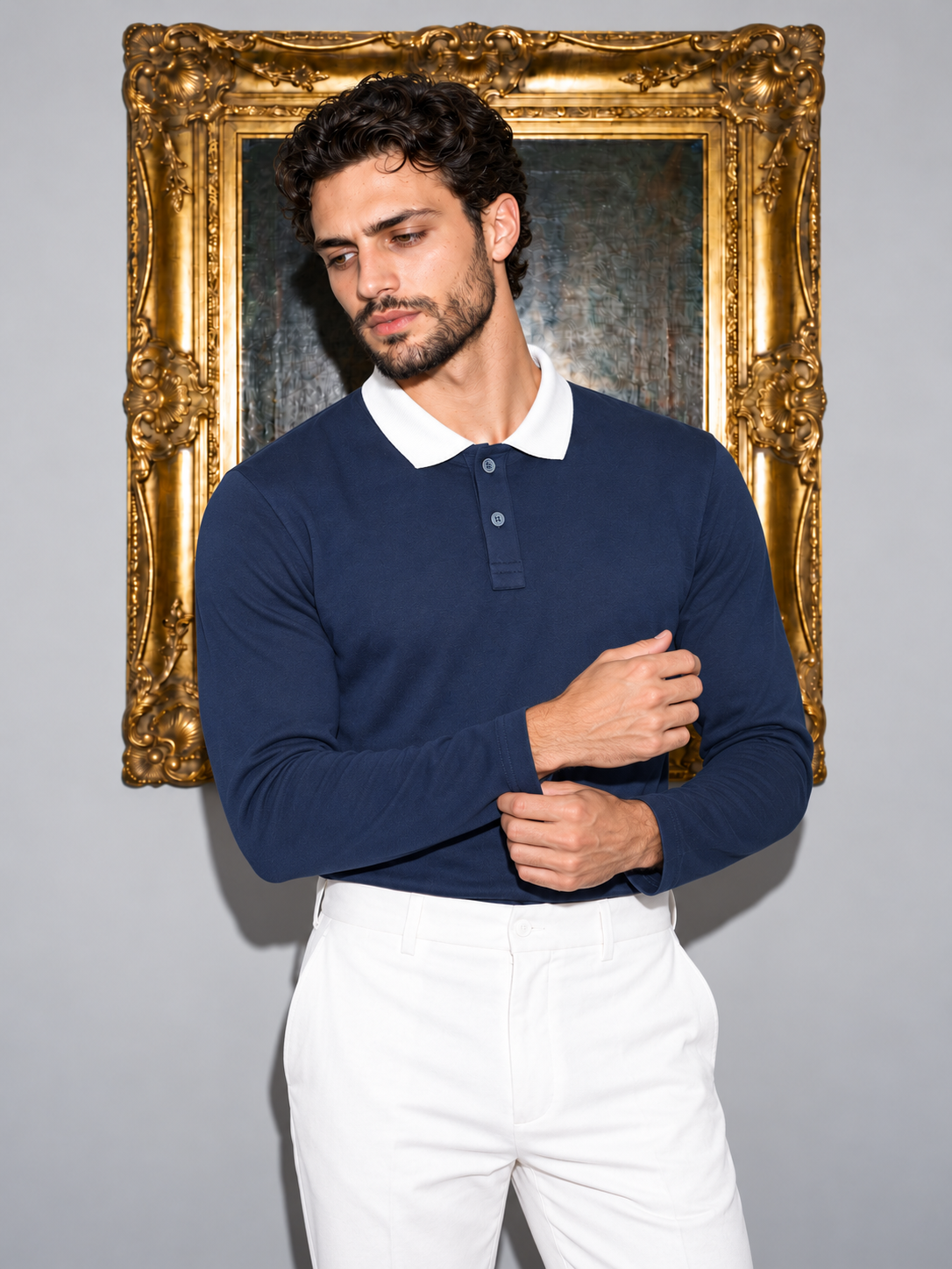 Full Sleeve Oxford Polo — Navy