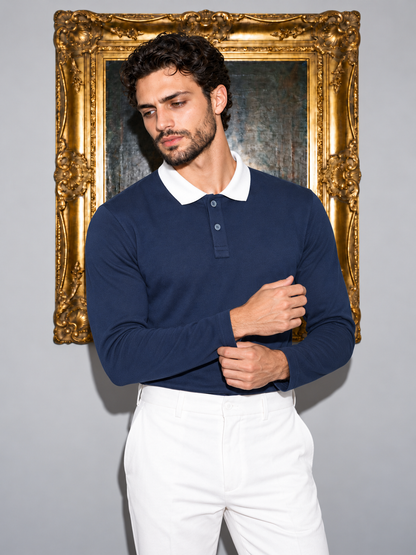 Full Sleeve Oxford Polo — Navy