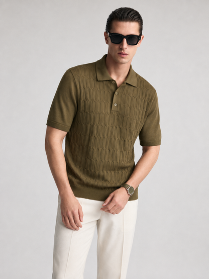 CANE Knit Polo in Olive — front