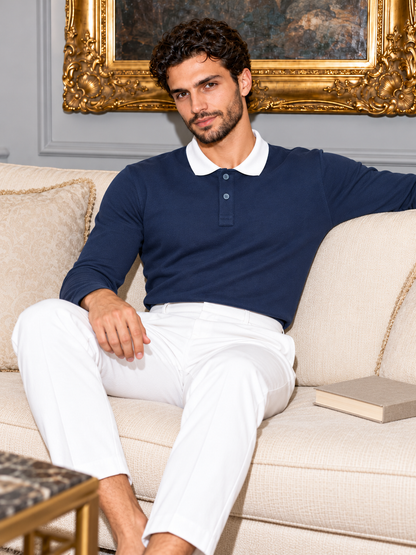 Full Sleeve Oxford Polo — Navy