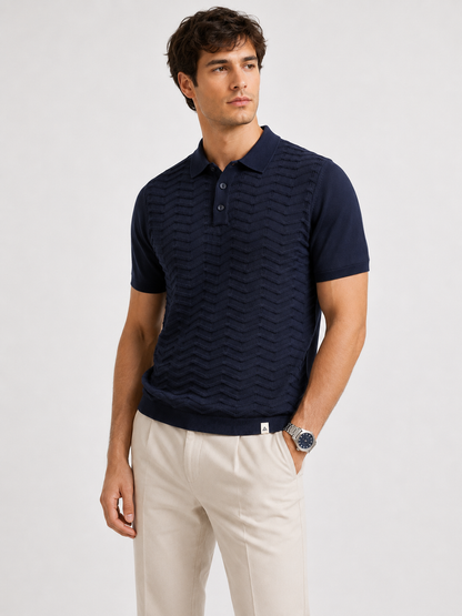 FERN Knit Polo in Navy — front