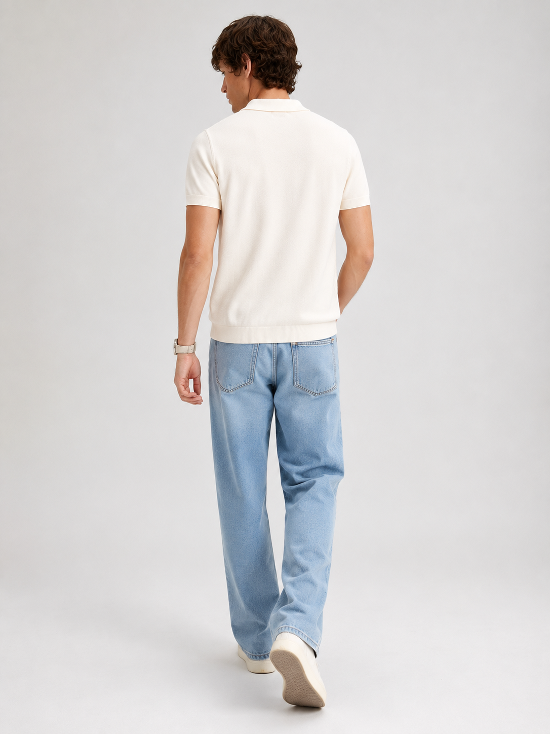 TILE Knit Polo in Cream — back