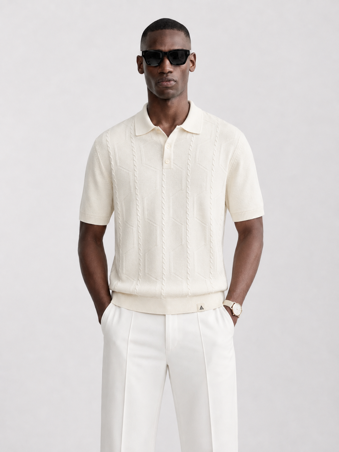 VANE Knit Polo in Cream — front