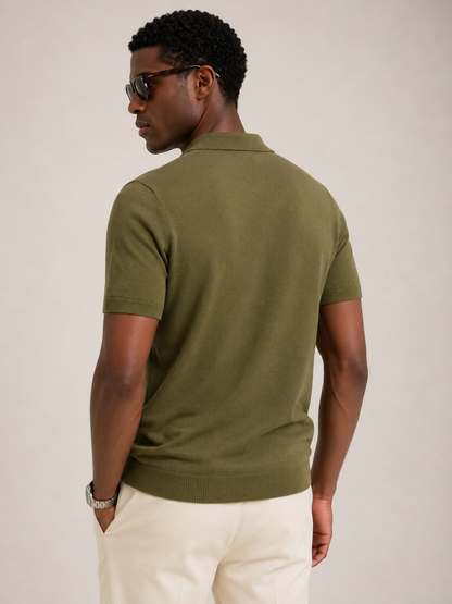 FERN Knit Polo in Olive — back