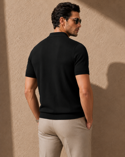 TILE Knit Polo in Black — back