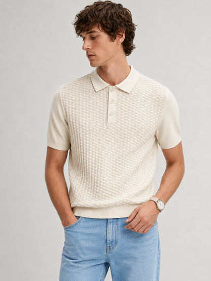 TILE Knit Polo in Cream — front