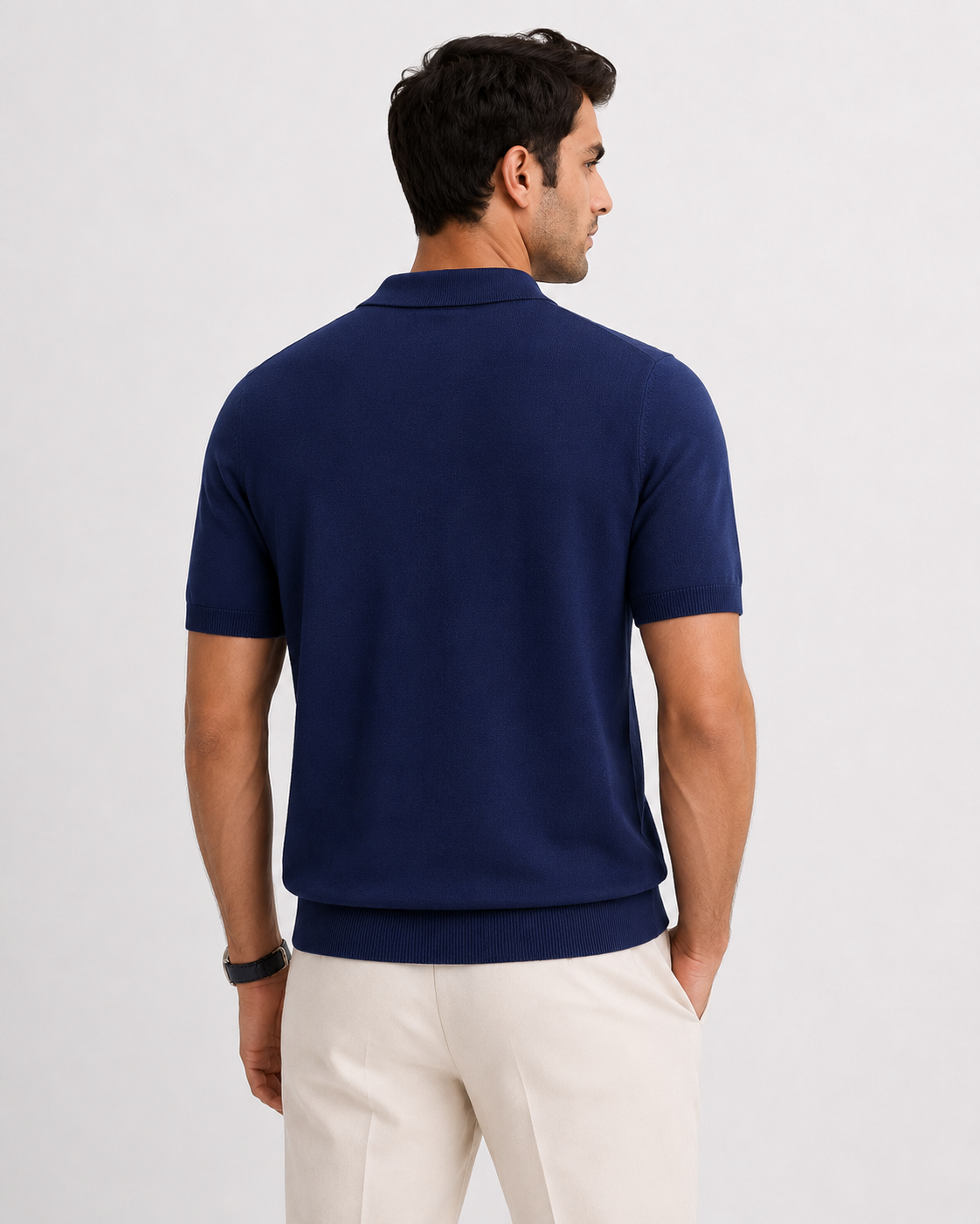 GRID Knit Polo in Navy — back