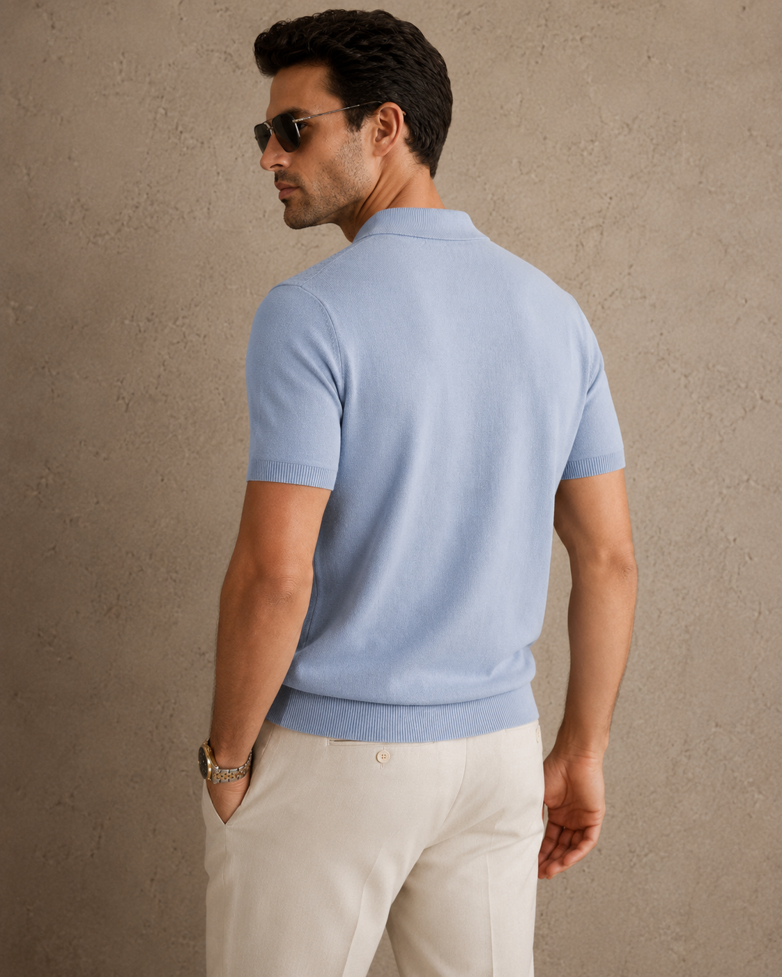 CORD Knit Polo in Slate — back