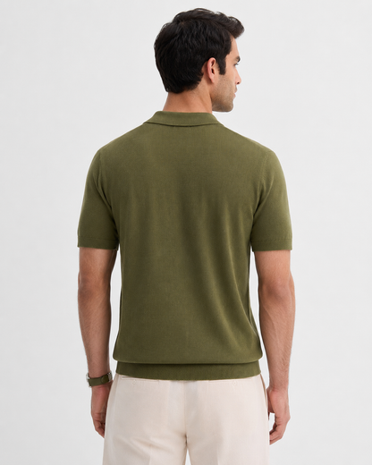 GRID Knit Polo in Olive — back