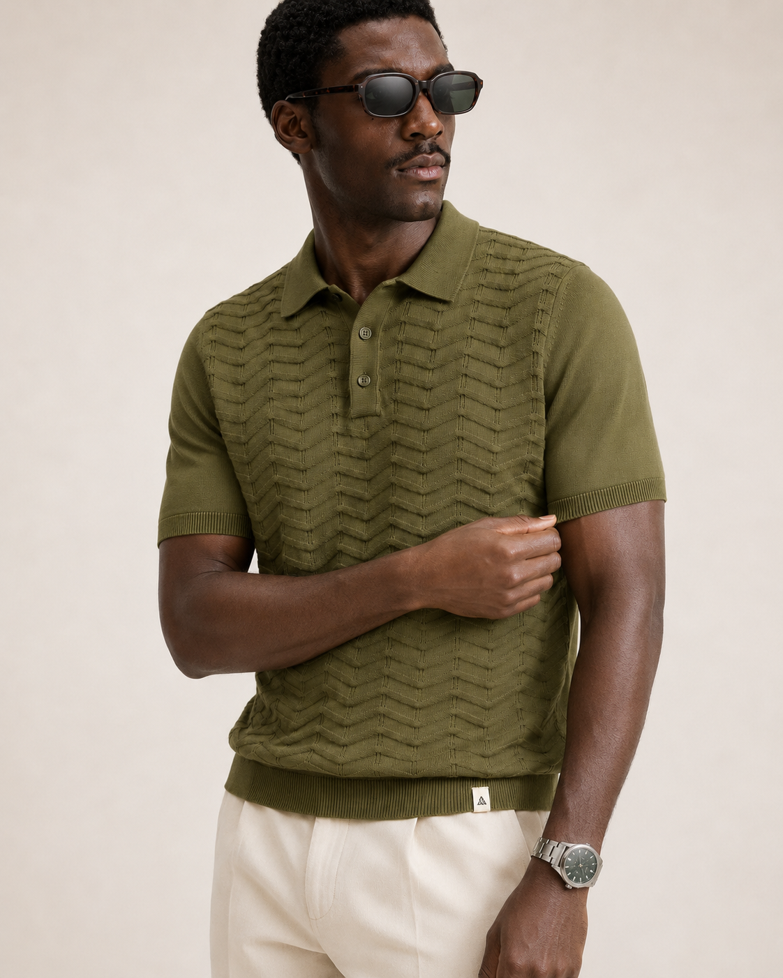 FERN Knit Polo in Olive — front