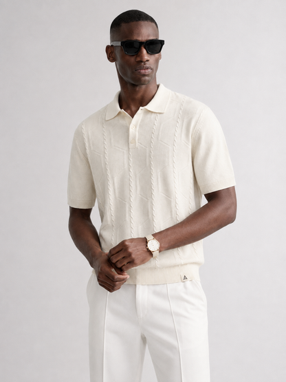 VANE Knit Polo in Cream — on model