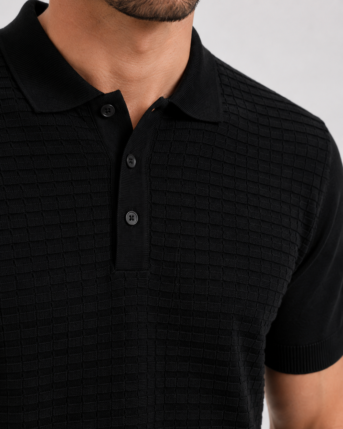 GRID Knit Polo in Black — detail