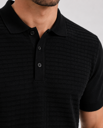GRID Knit Polo in Black — detail