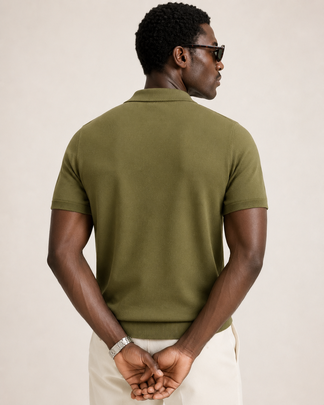 FERN Knit Polo in Olive — back