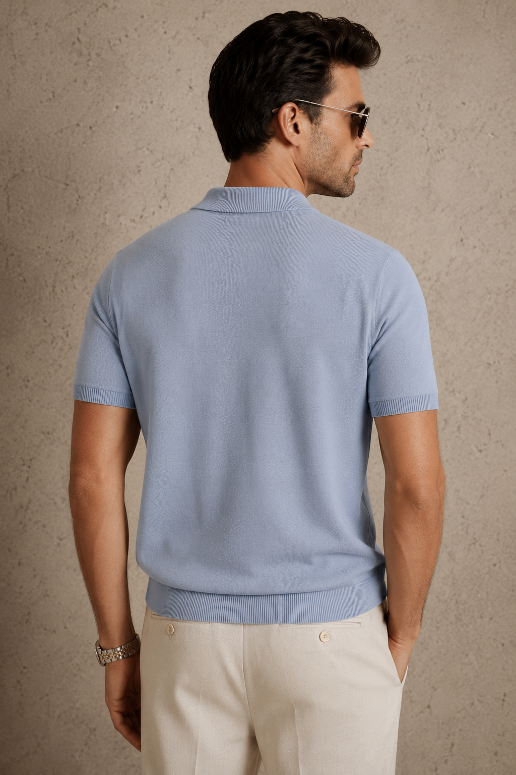 CORD Knit Polo in Slate — back