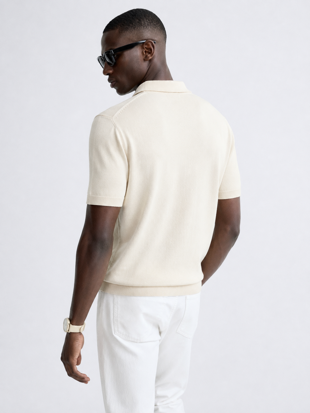 CANE Knit Polo in Cream — back