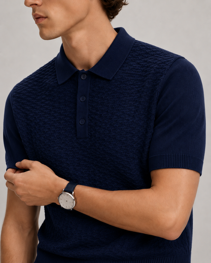 TILE Knit Polo in Navy — detail