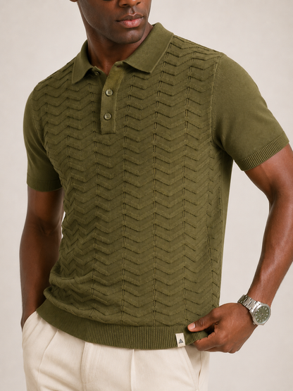 FERN Knit Polo in Olive — detail