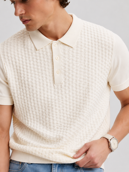 TILE Knit Polo in Cream — detail