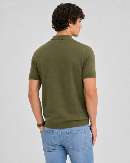TILE Knit Polo in Olive — back