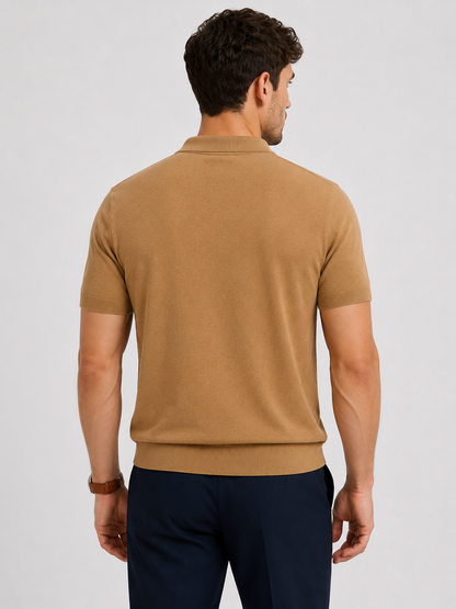 GRID Knit Polo in Camel — back