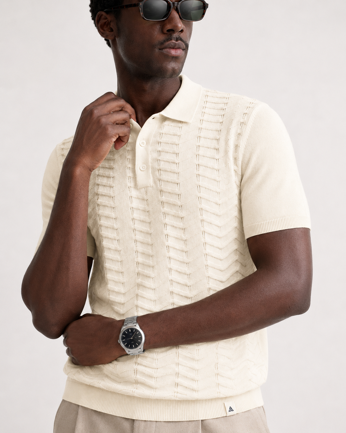 FERN Knit Polo in Cream — detail
