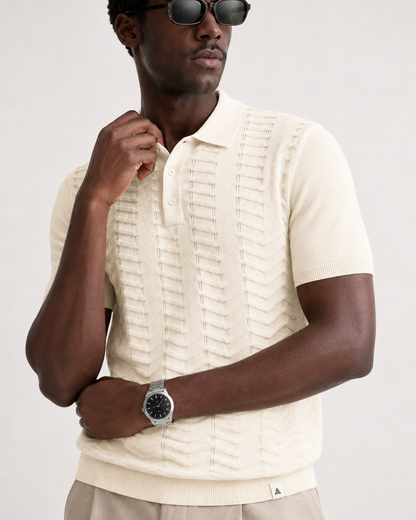 FERN Knit Polo in Cream — detail